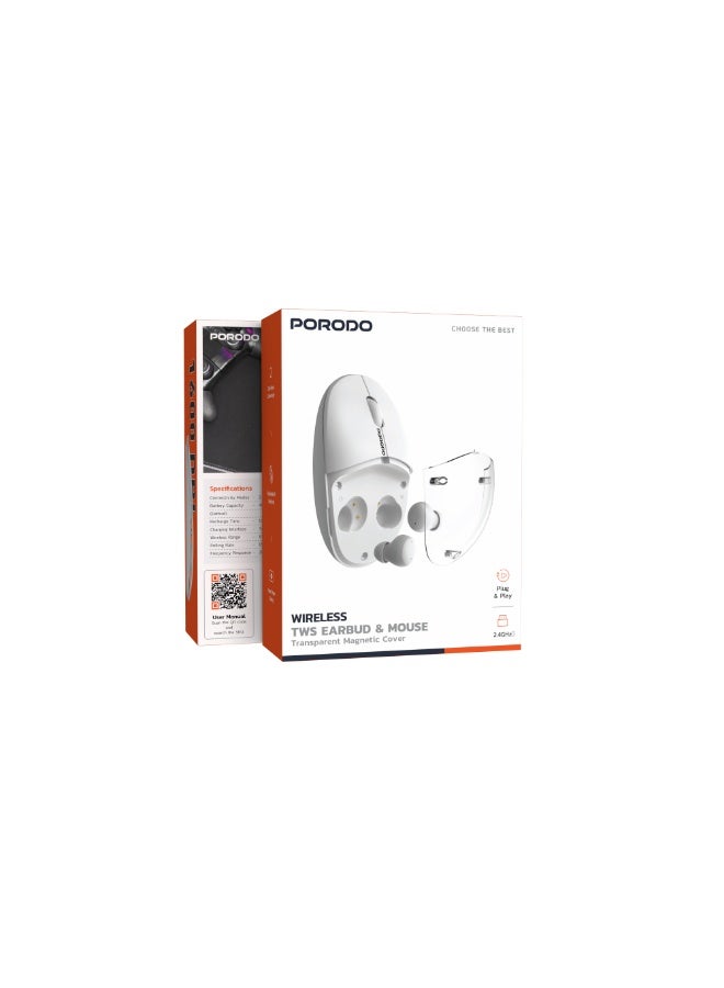 porodo Wireless Mouse & Earbud with Transparent Magnetic Cover, Dual Mode Connectivity, Wireless Mouse with Adjustable DPI Sensitivity, Wireless Earbud with 4H Battery Life - Image 4